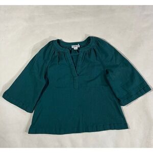 Vineyard Vines Teal Gauze Split Neck 3/4 Sleeve Tunic Top Size S 100% Cotton